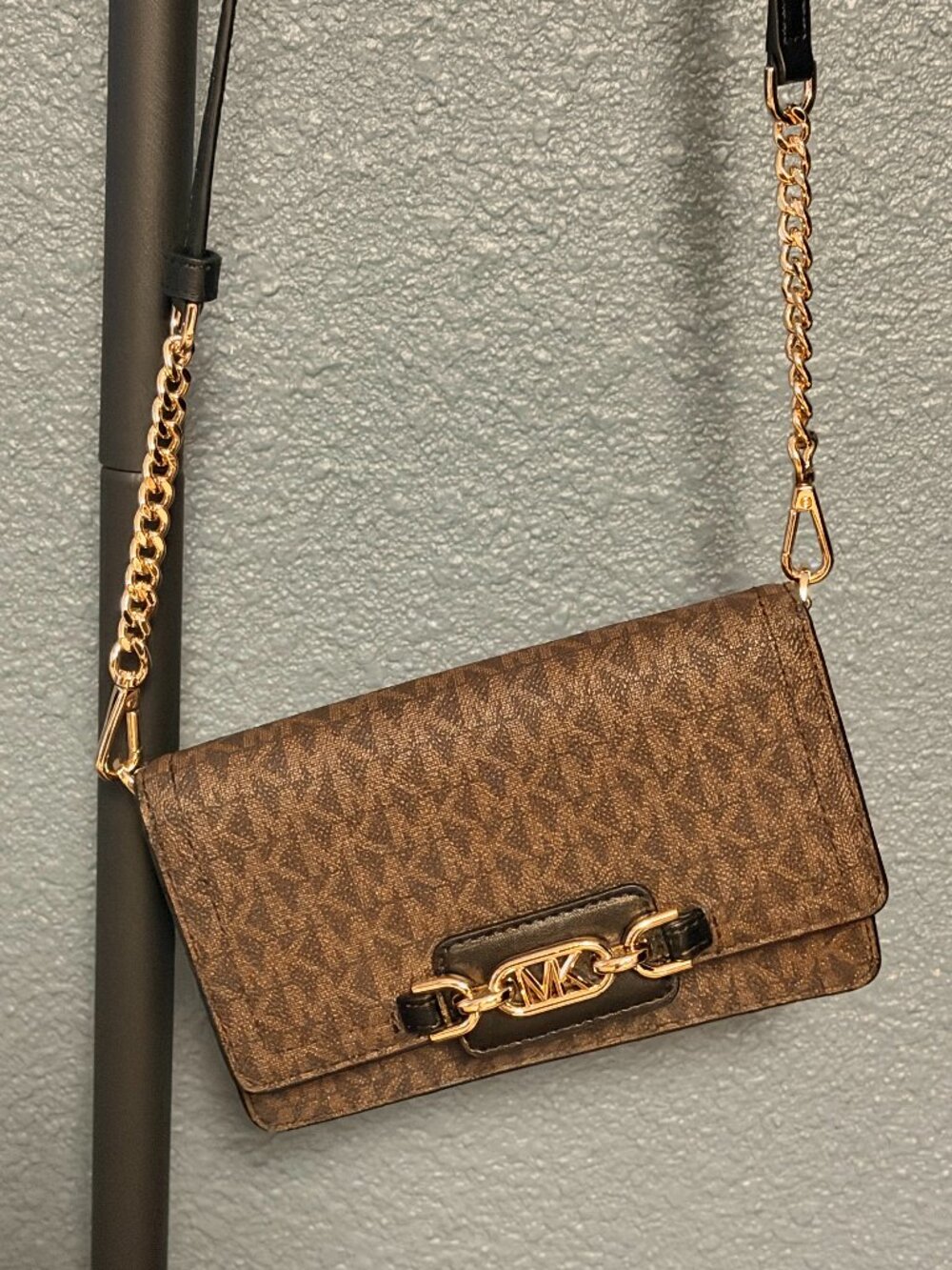 Michael Kors Signature Logo Brown Coated Canvas Crossbody Wallet Purse - NWOT